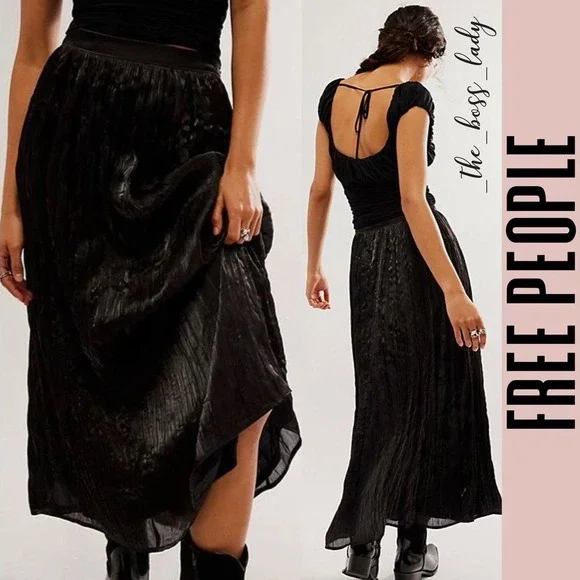 Free People skirt midi black pleated party vera city cocktail - Picture 3 of 8